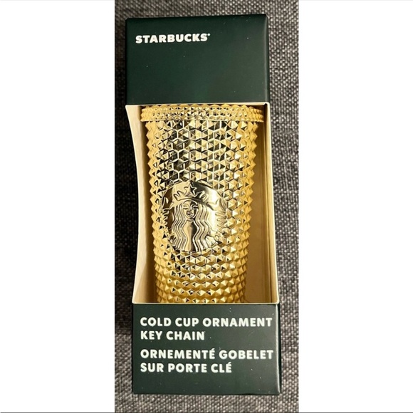 Starbucks 2022 Holiday Studded Metal Gold ornament keychain tumbler